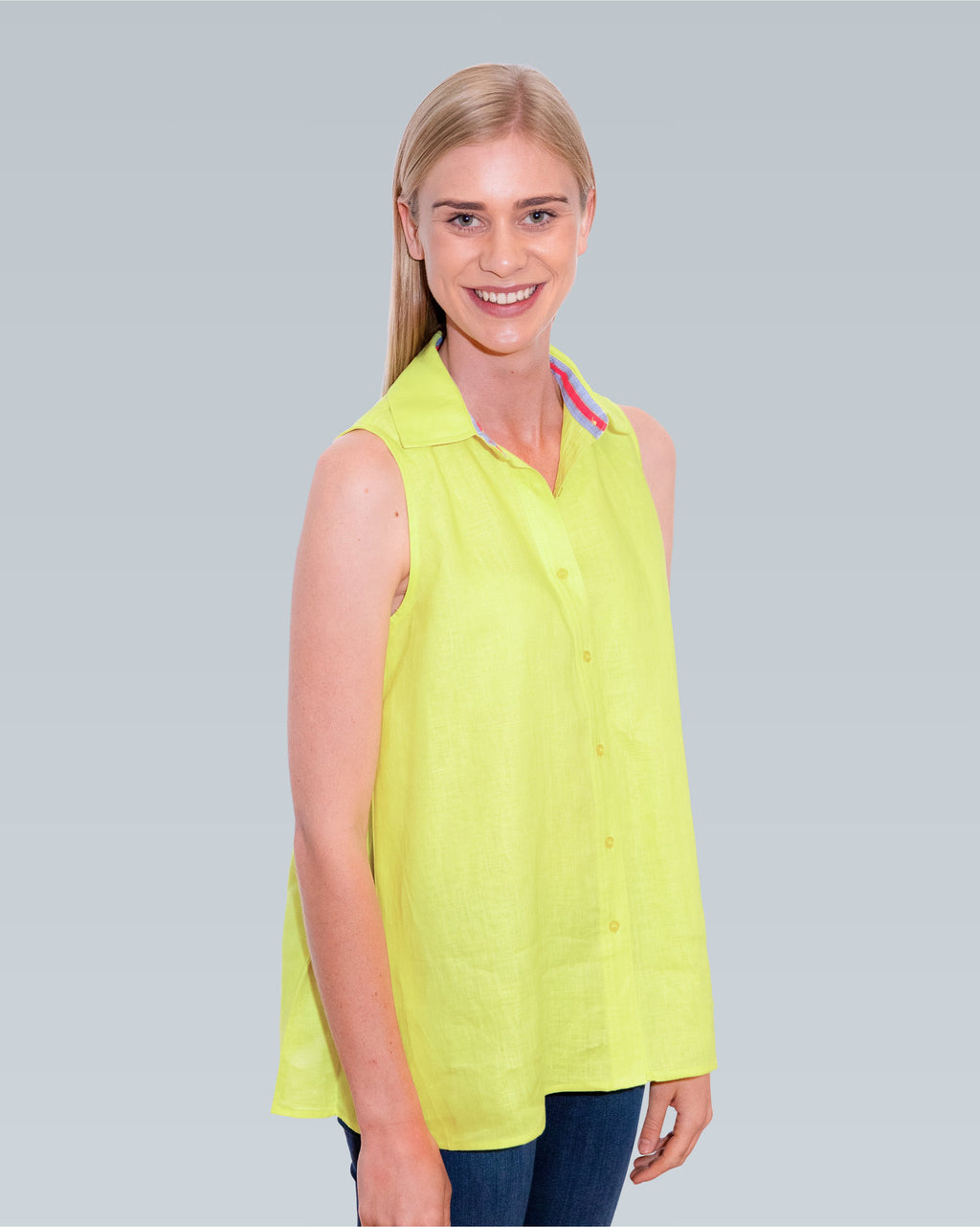 Linen Sleeveless Swing Shirt - Lime Yellow