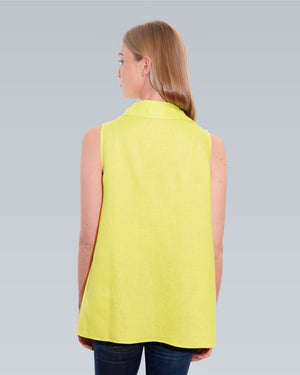 Linen Sleeveless Swing Shirt - Lime Yellow