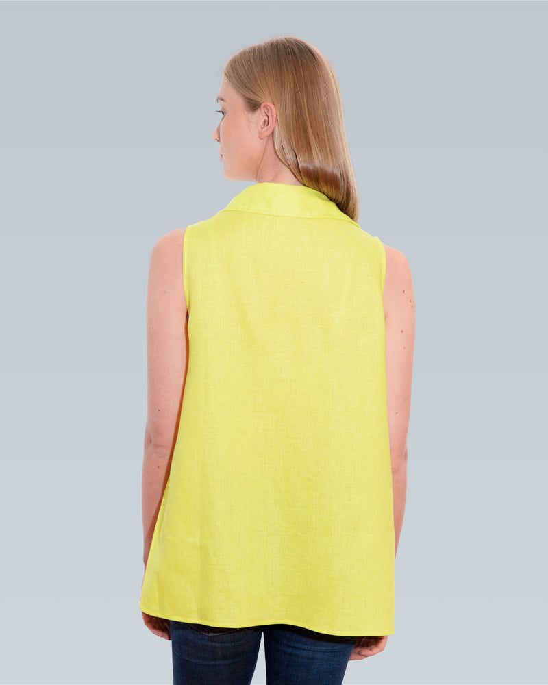Linen Sleeveless Swing Shirt - Lime Yellow