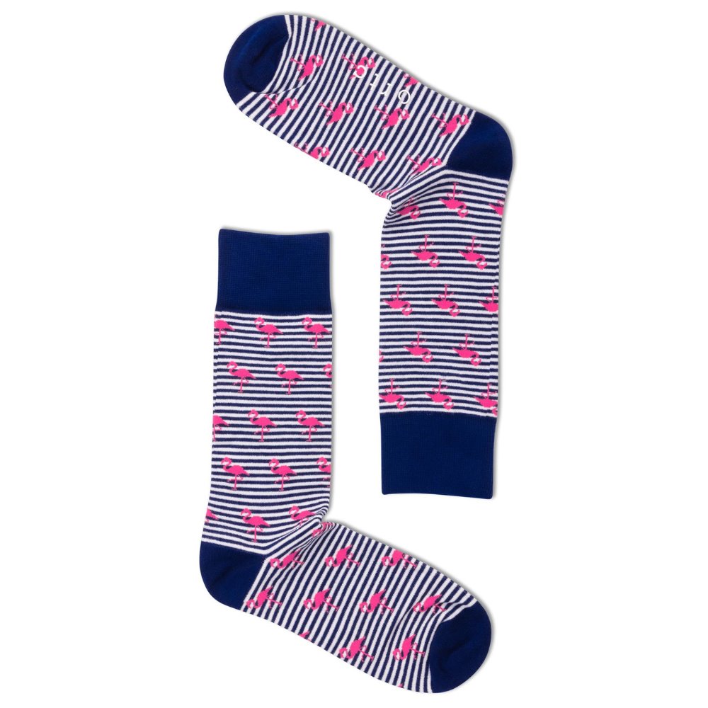 Navy Striped Flamingos - Socks
