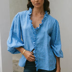 Olive Ruffle Top - Pink Stripe