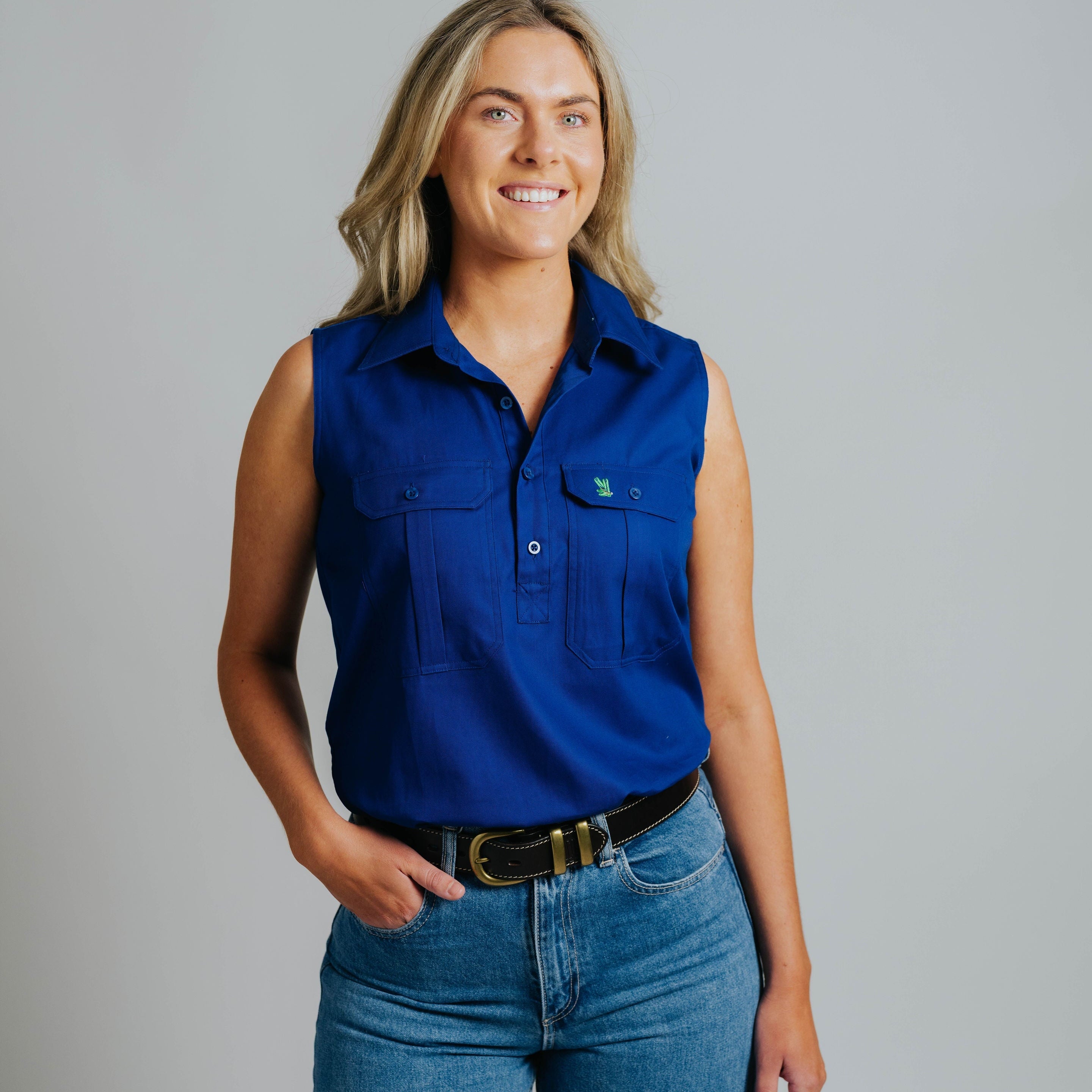 Sleeveless Cobalt Work Shirt