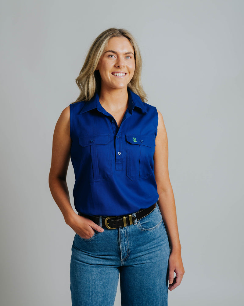 Sleeveless Cobalt Work Shirt