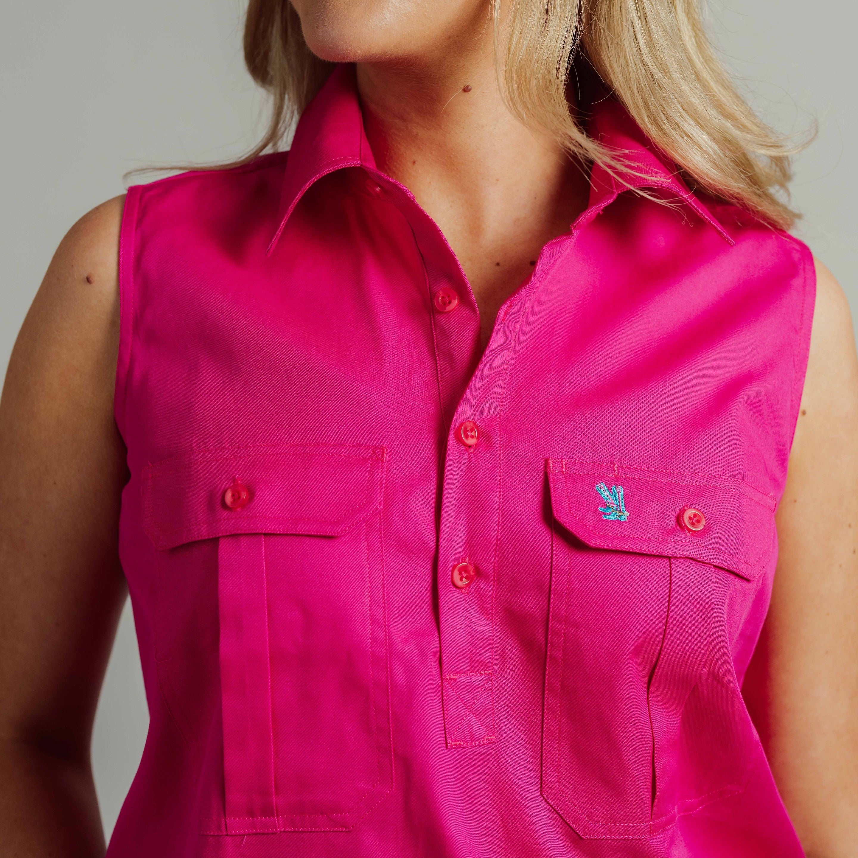 Sleeveless Fuchsia Work Shirt