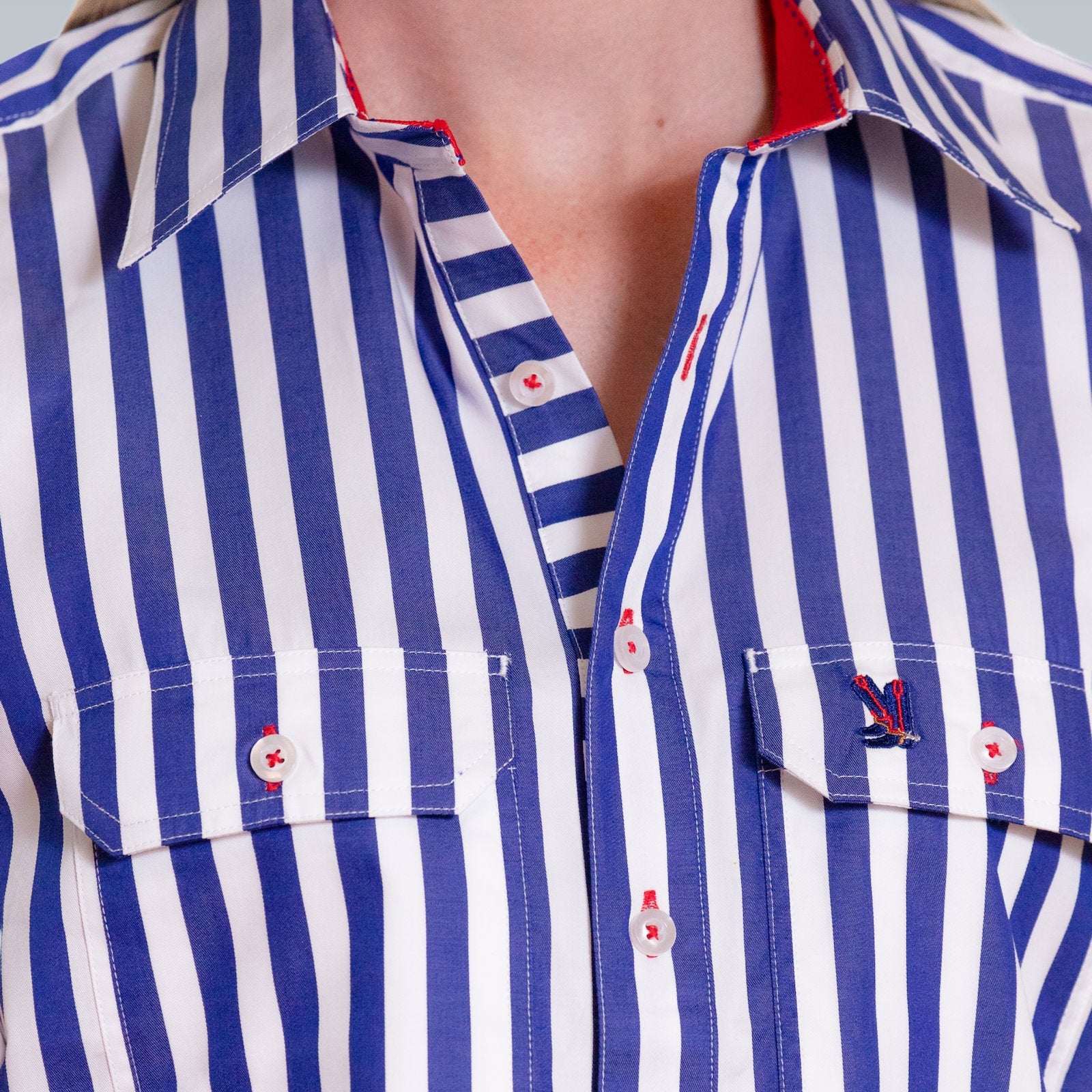 Sleeveless Navy Stripe/Red Trim