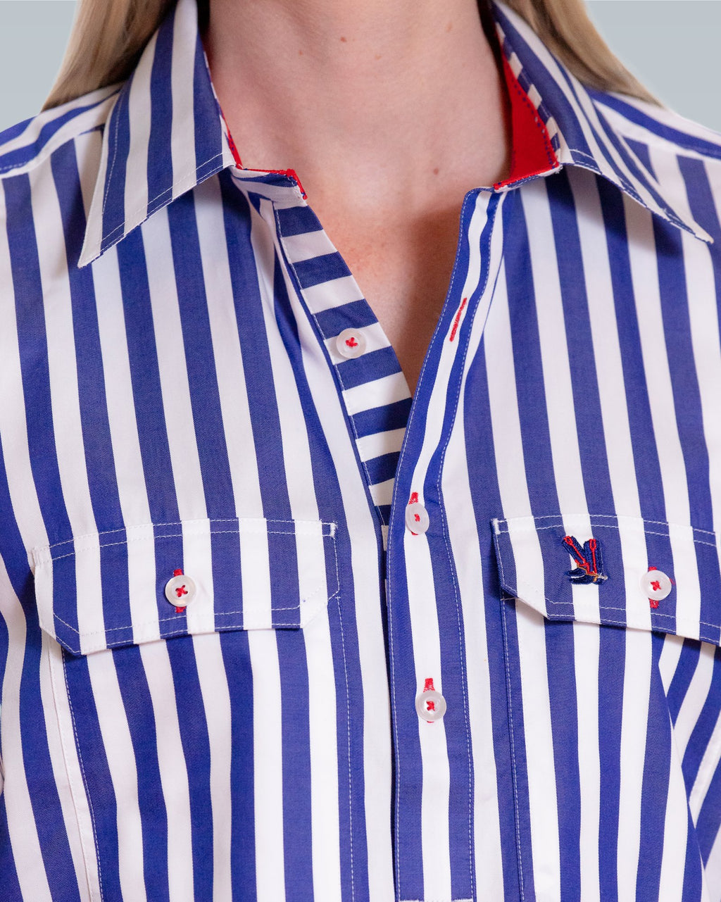 Sleeveless Navy Stripe/Red Trim