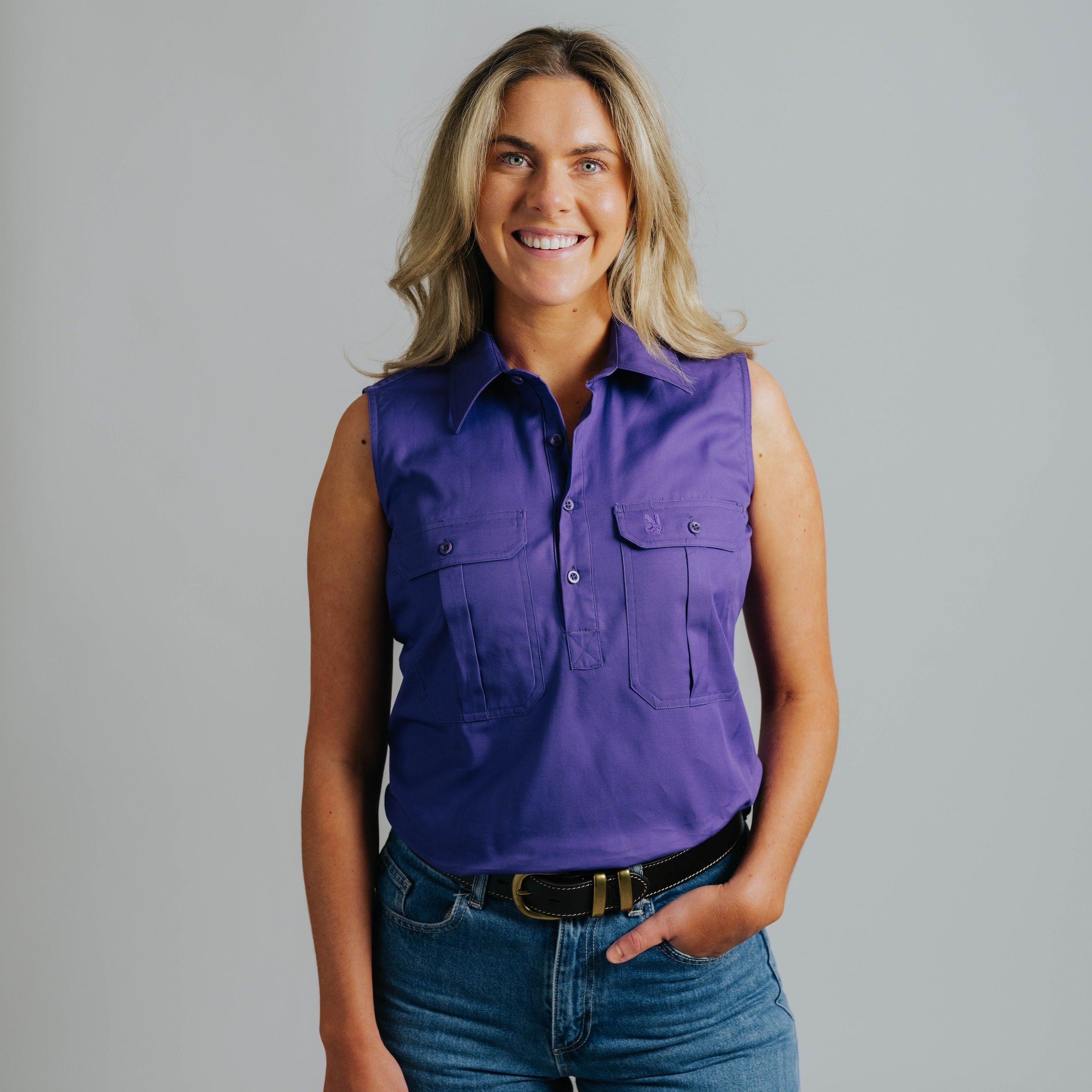 Sleeveless Purple Work Shirt