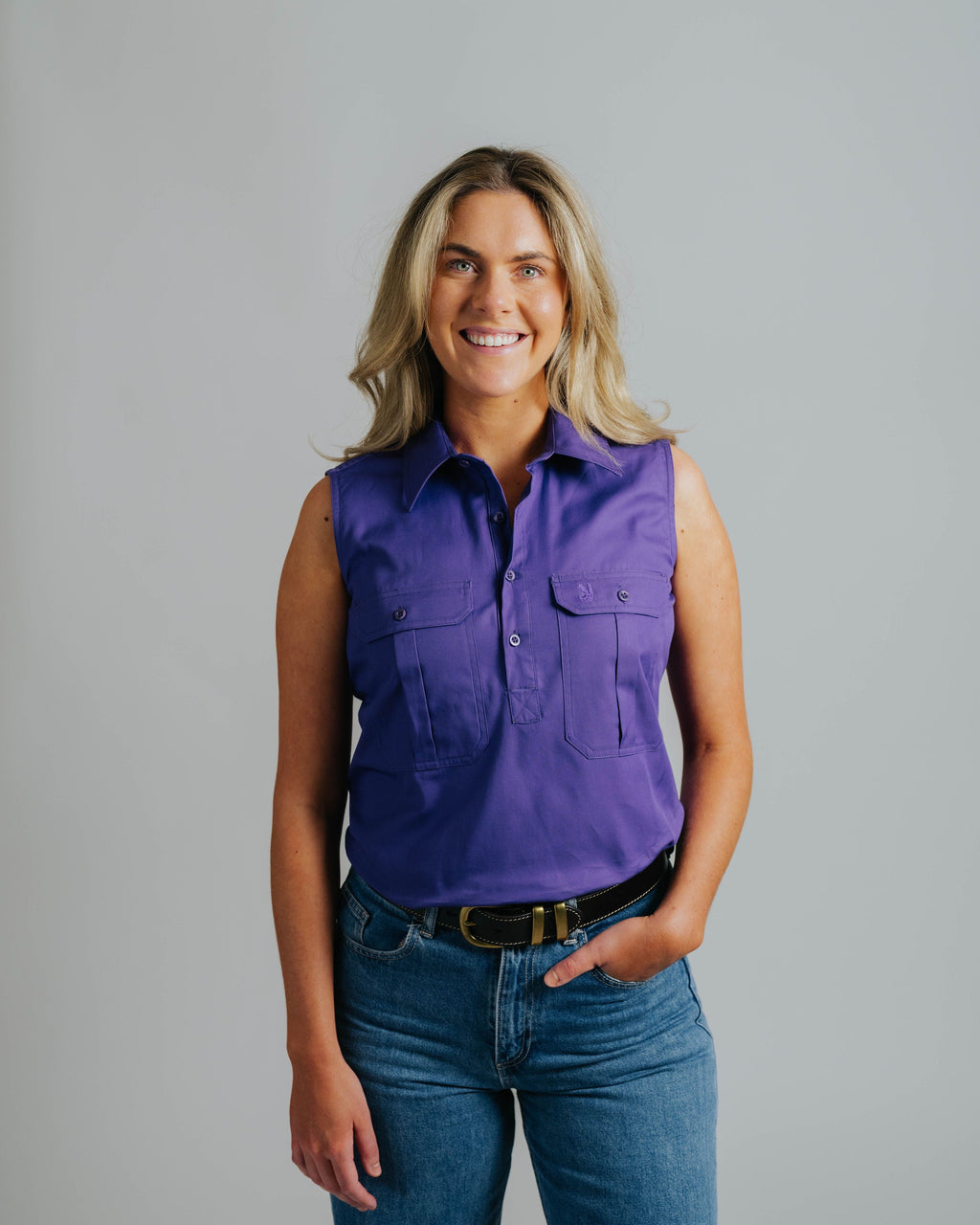 Sleeveless Purple Work Shirt