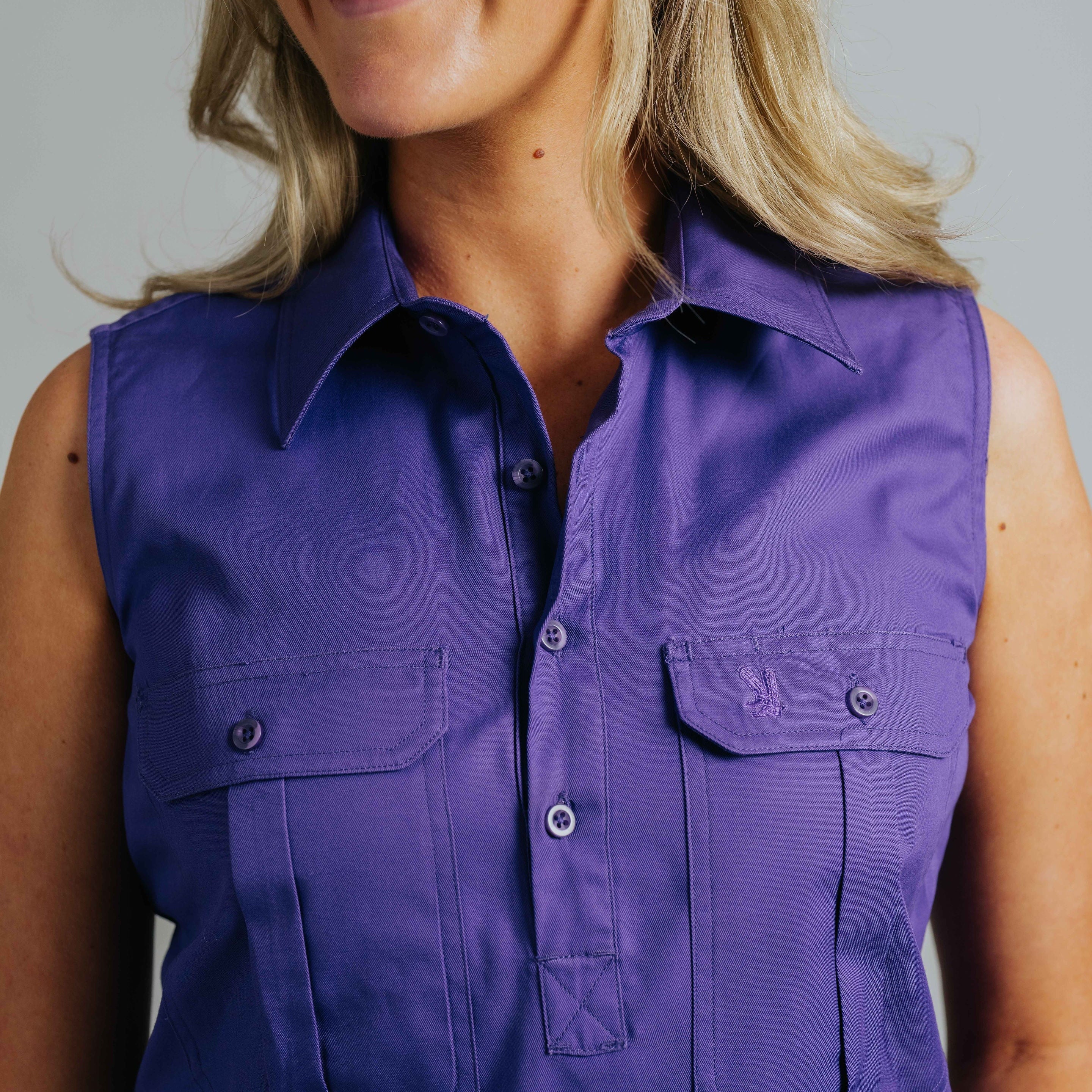 Sleeveless Purple Work Shirt