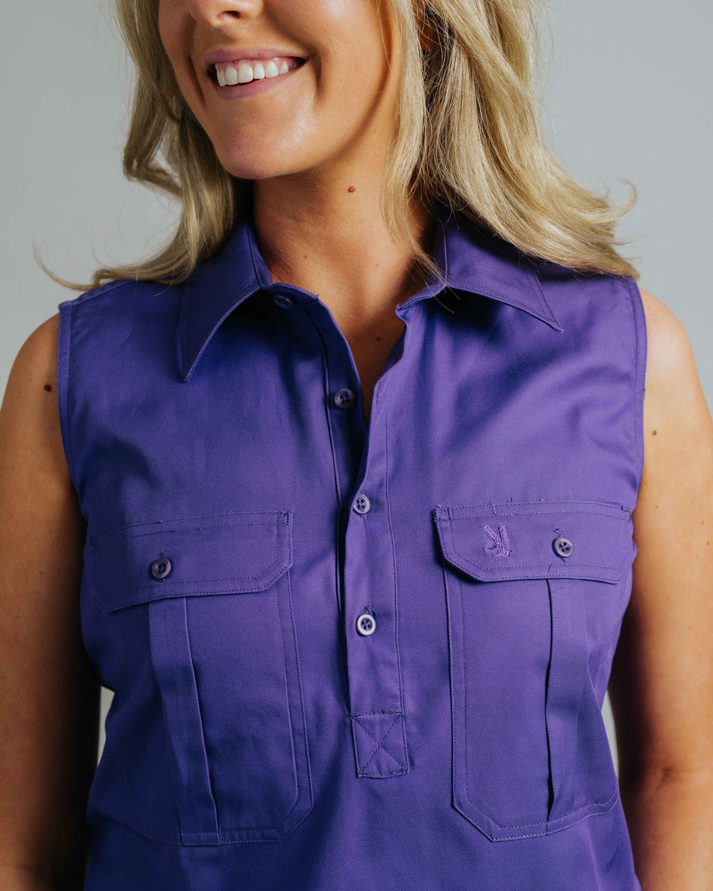 Sleeveless Purple Work Shirt