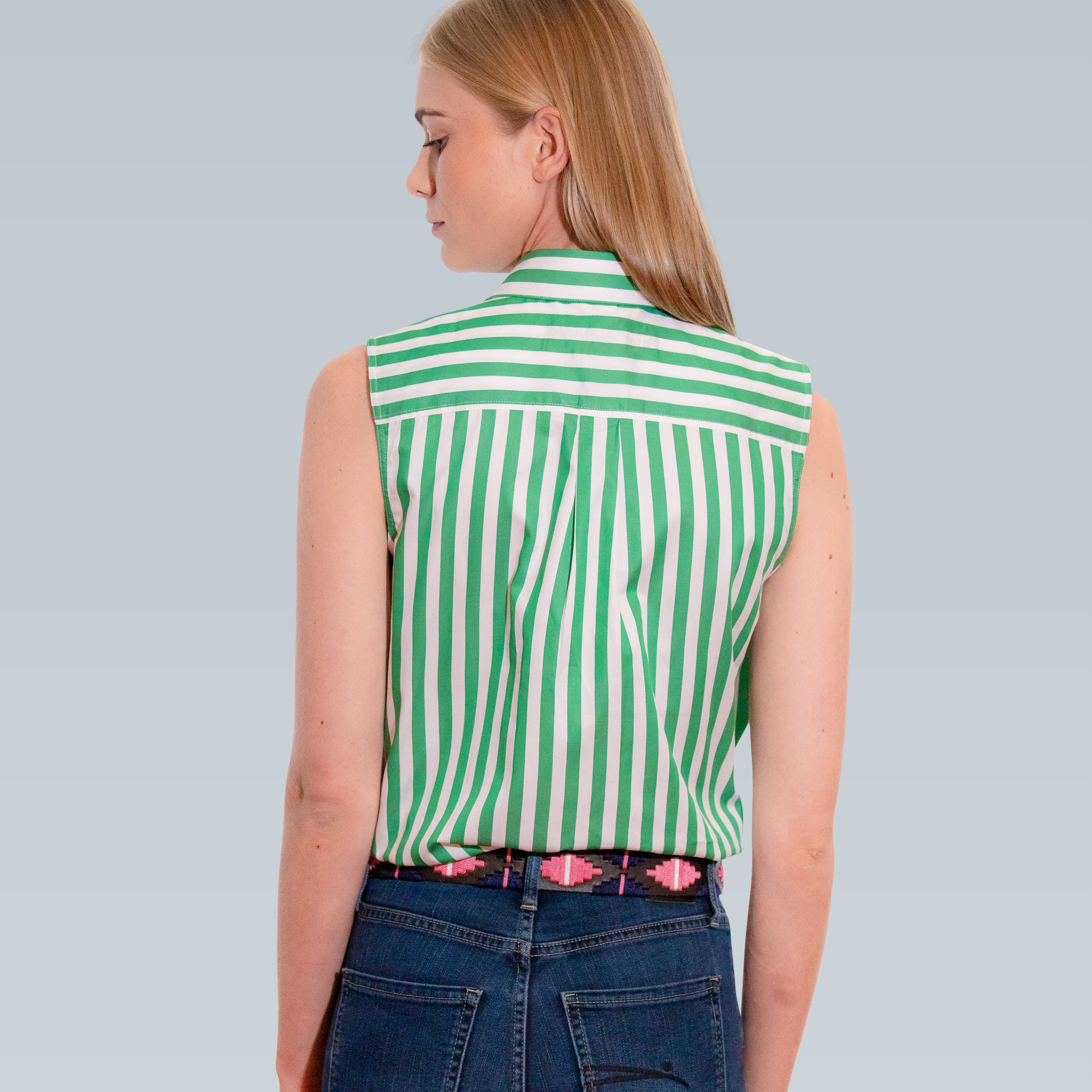 Sleeveless Thick Green Stripe