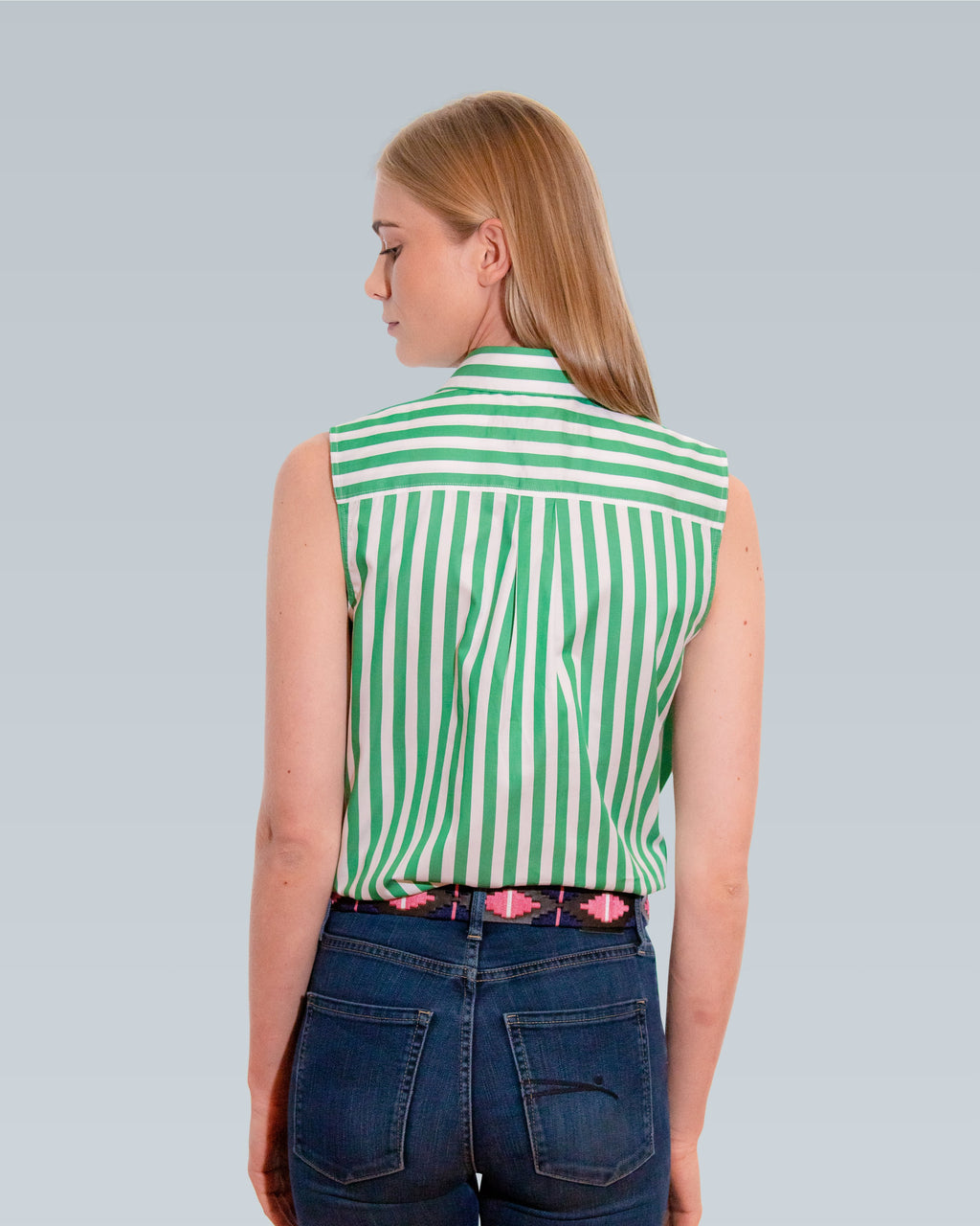 Sleeveless Thick Green Stripe
