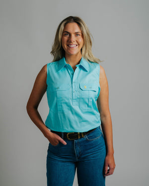 Sleeveless Turquoise Work Shirt