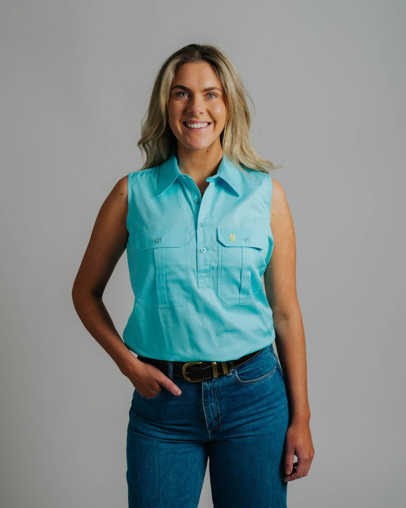 Sleeveless Turquoise Work Shirt