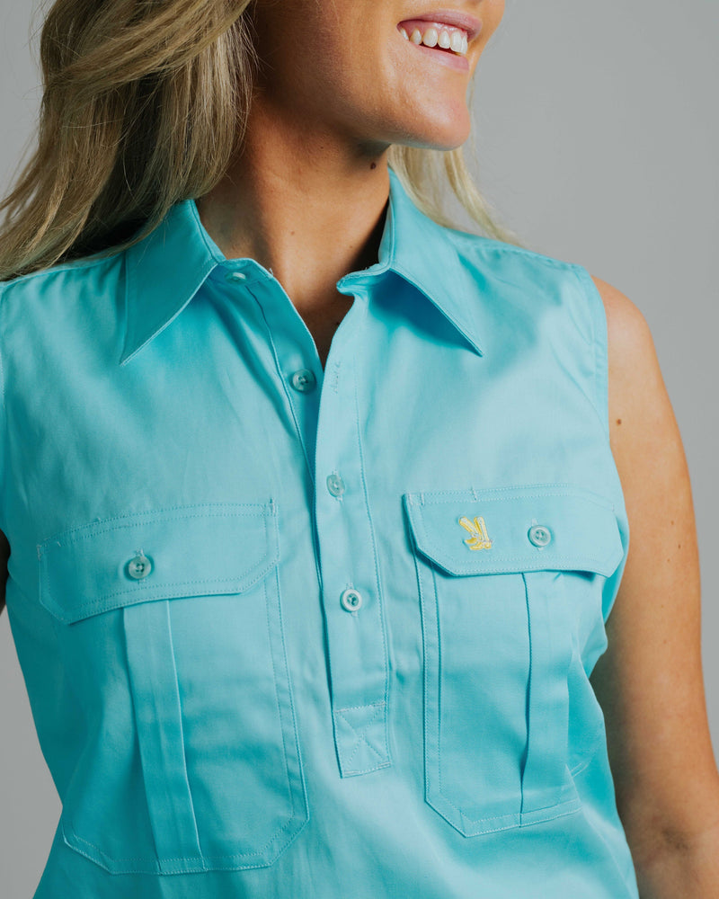 Sleeveless Turquoise Work Shirt