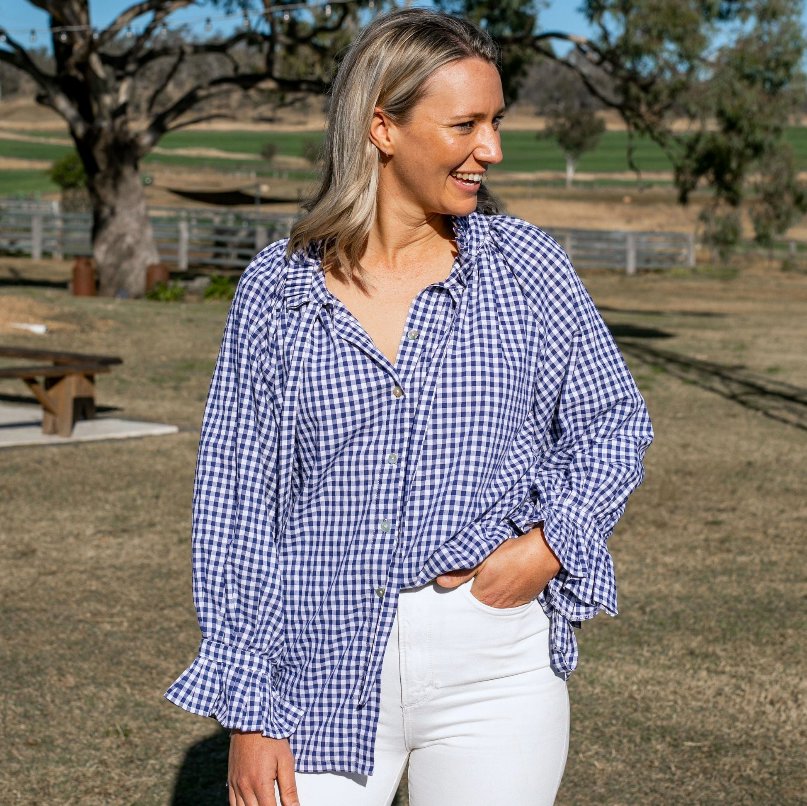 Uma Top - Navy Gingham