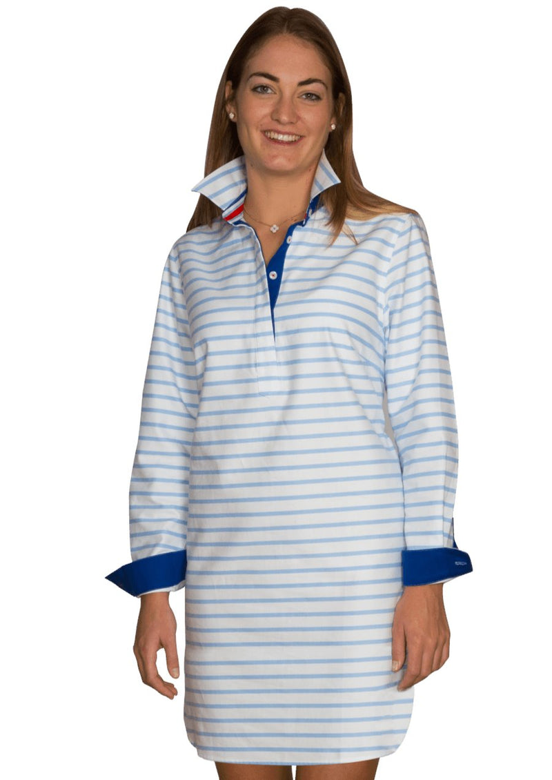 A-Blue Stripe Shirt Dress