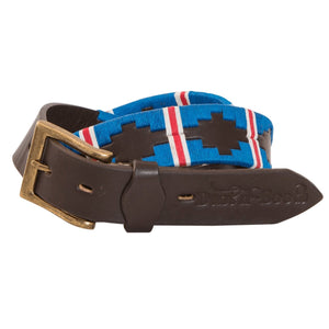 A-Blue/Red/White Saddle Leather Designer Belt