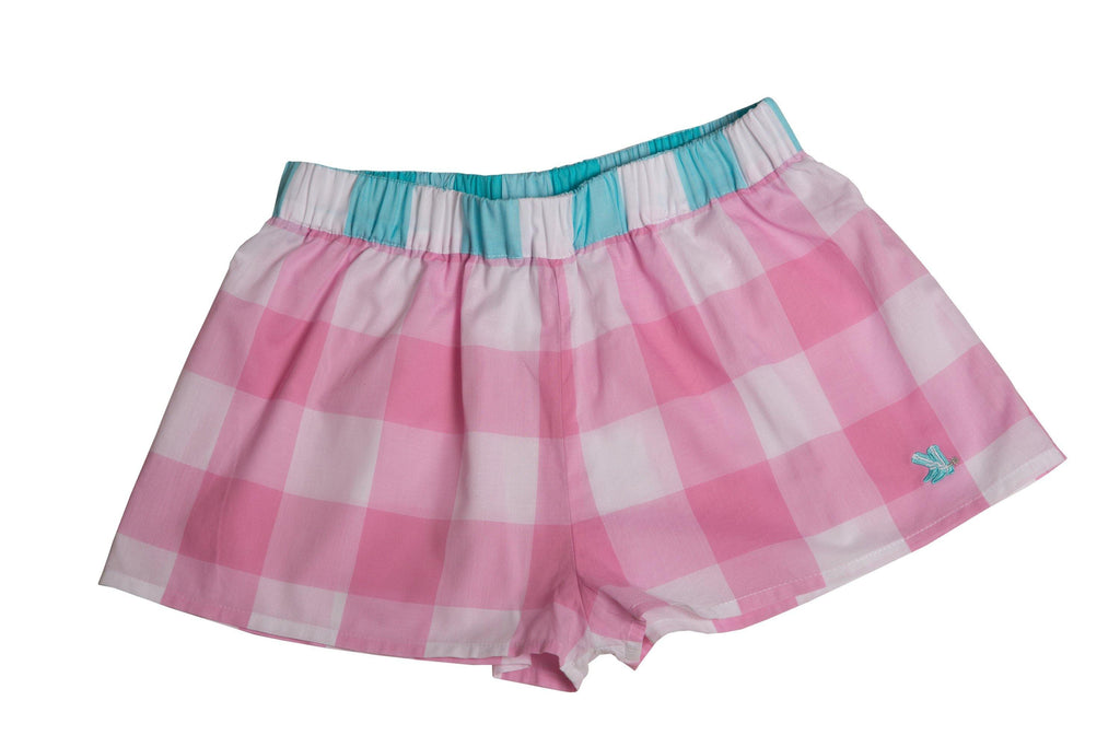 A-Pink Check/Aqua Trim Boxer Shorts