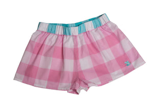 A-Pink Check/Aqua Trim Boxer Shorts