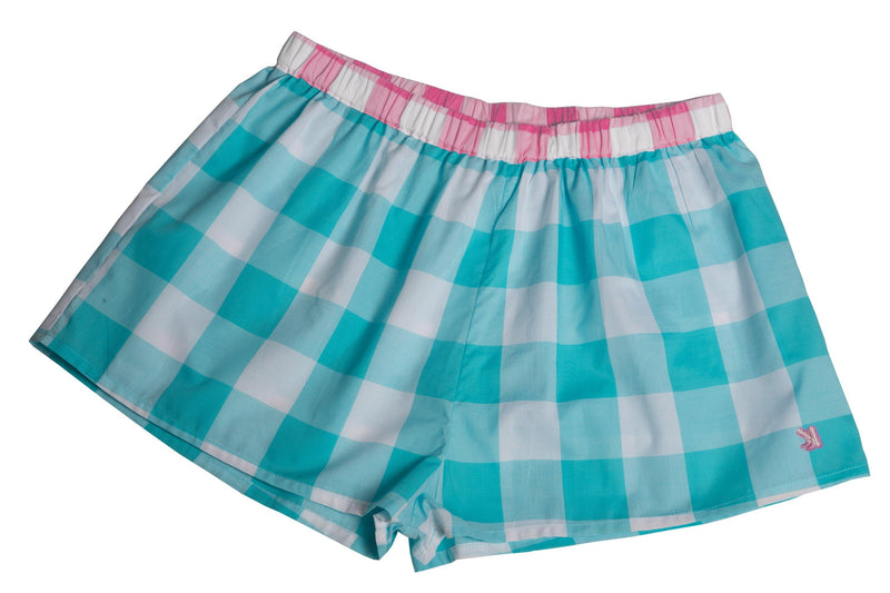 B-Aqua Check/Pink Trim Boxer Shorts
