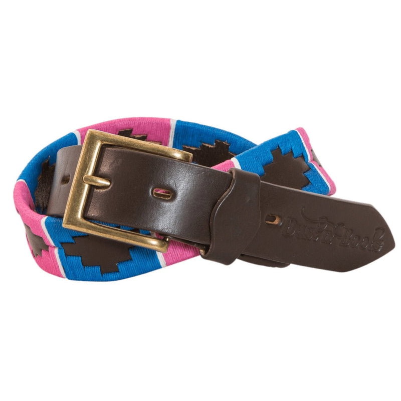 B-Pink/Blue/White Saddle Leather Designer Belt