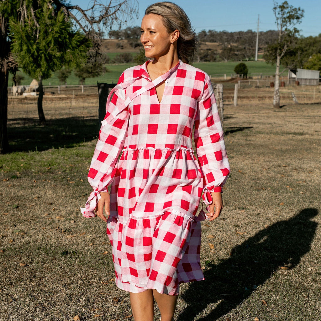 Bellagio Dress - Raspberry Check