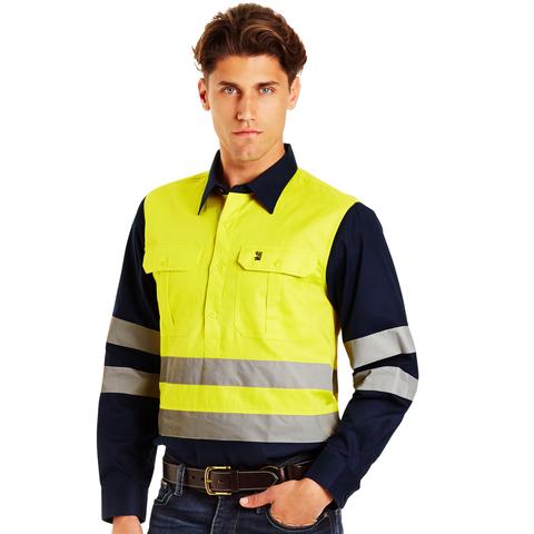 Hi Vis Yellow with Tape Half Button - Light Weight