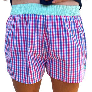 Ladies Boxer Shorts Pink/Blue Check