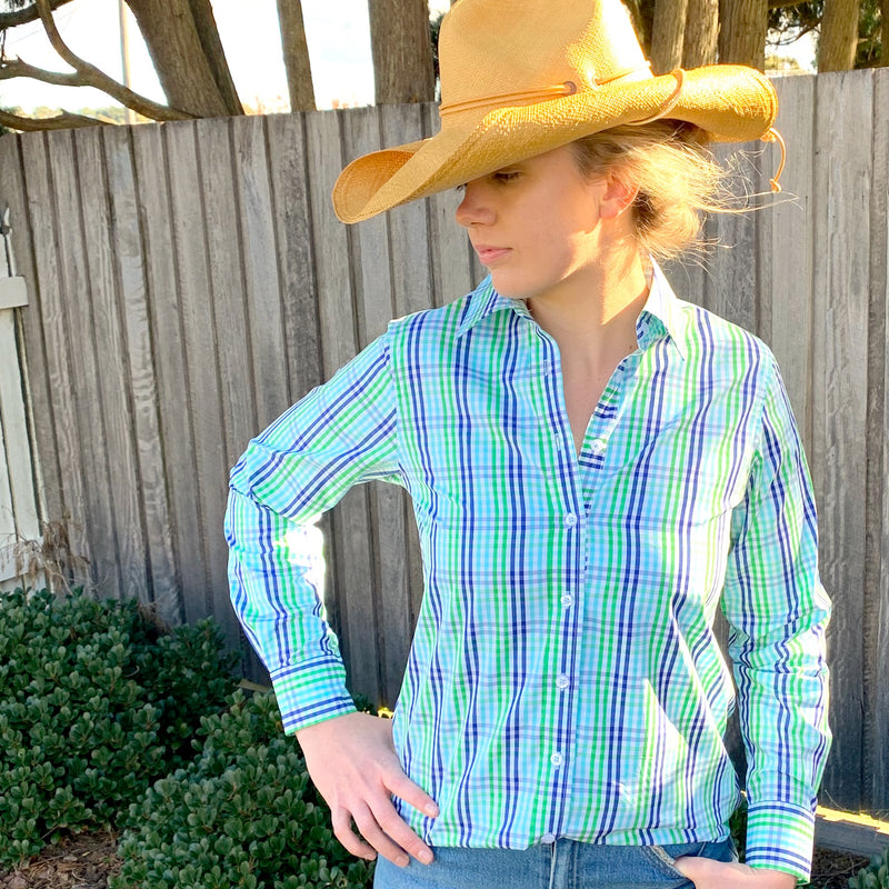 Ladies Coco A-Aqua/Green Check Relaxed Fit Shirt
