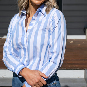 Ladies Coco F-Blue/White Stripe Relaxed Fit Shirt