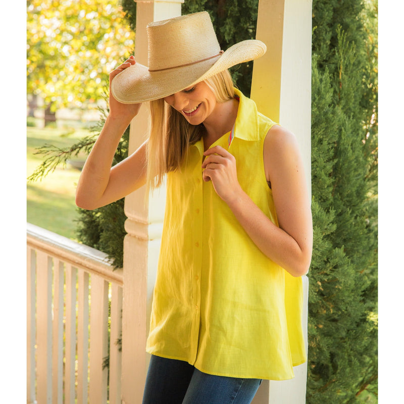 Linen Sleeveless Swing Shirt - Lime Yellow