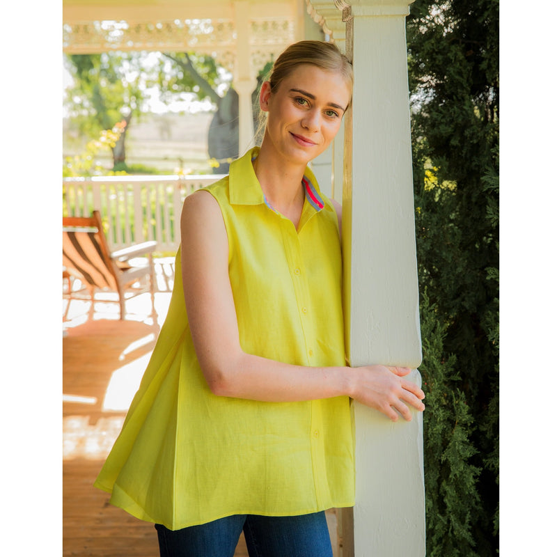 Linen Sleeveless Swing Shirt - Lime Yellow
