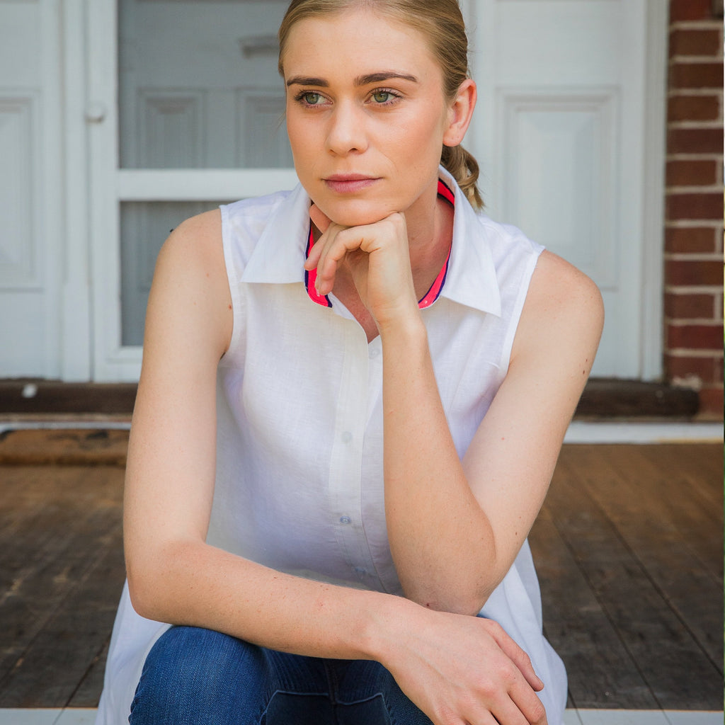 Linen Sleeveless Swing Shirt - White