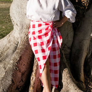 Long Juno Wrap Skirt - Raspberry Check