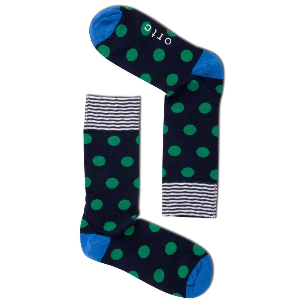 Navy and Green Spots Socks