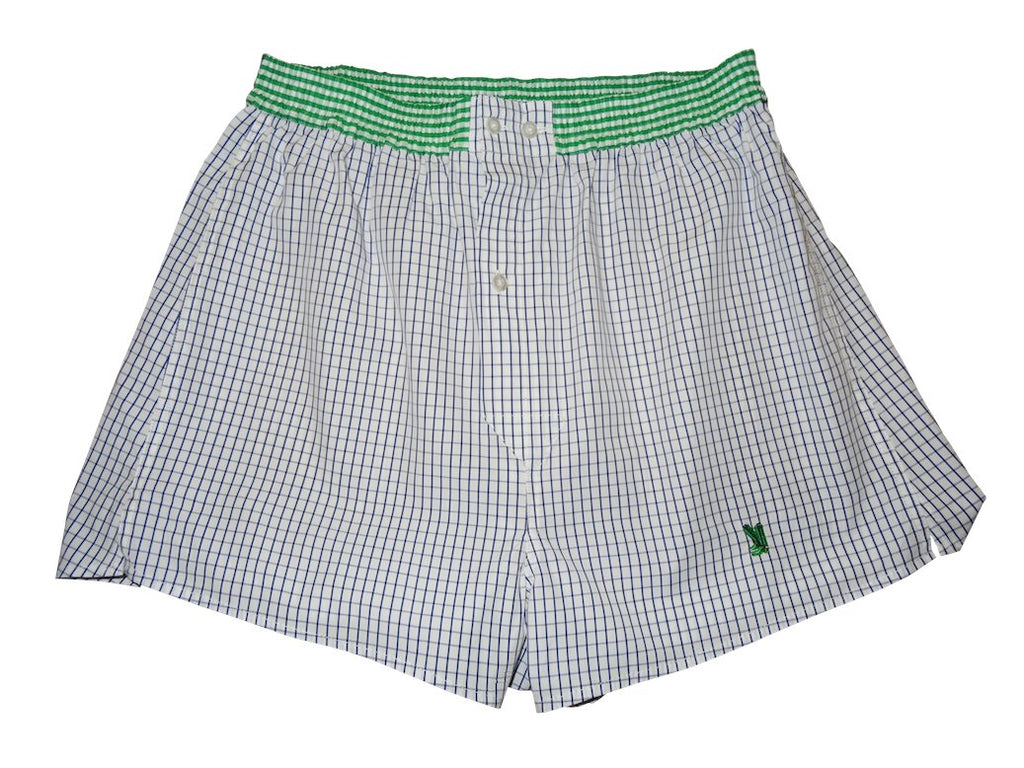 Q-Blue Check/Green Trim Boxer Shorts