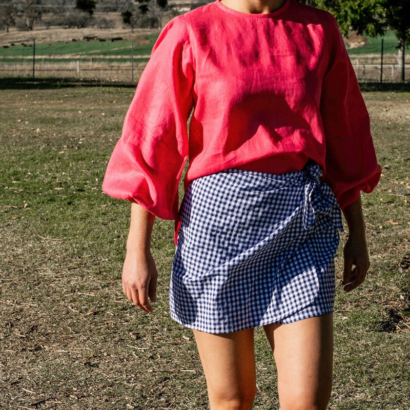 Short Juno Wrap Skirt - Navy Gingham