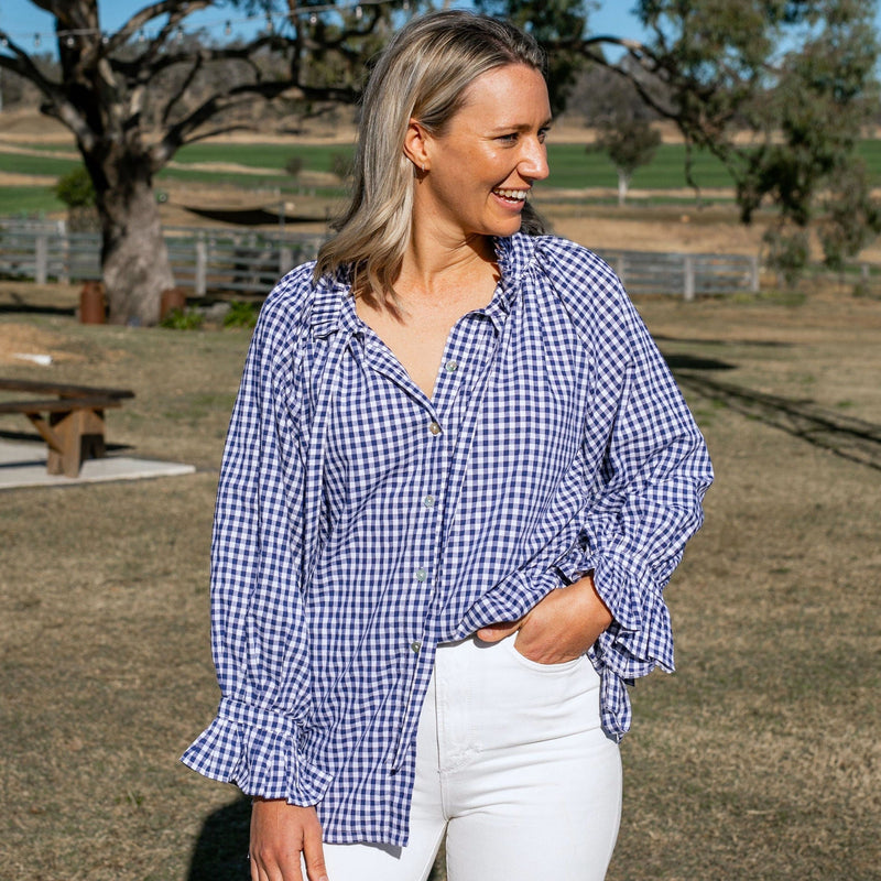 Uma Top - Navy Gingham